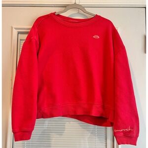 Anthropologie Pilcro Crewneck Lips "Smooch" Embroidery Red Size M